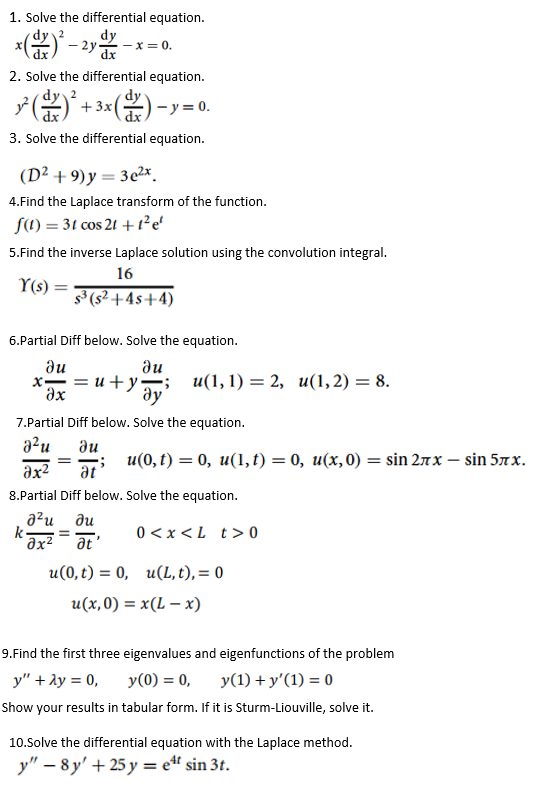 Solved 1. Solve The Differential Equation. X( Dxdy)2−2y 