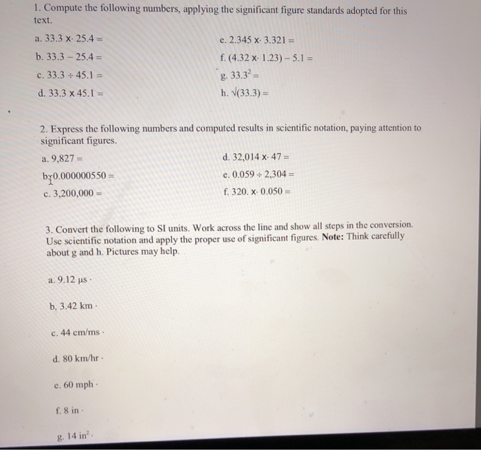 Solved 1 Compute the followingnumbers applying the | Chegg.com