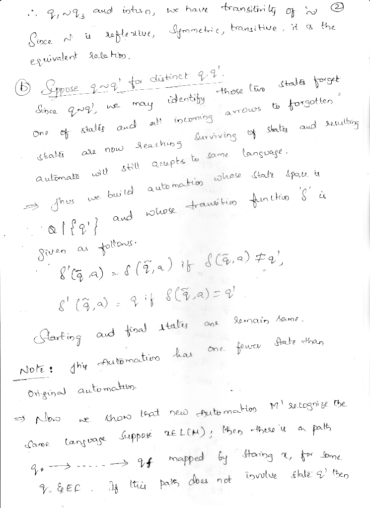 Solved Problem 2 Fix Dfa M Q E 6 O F Two States Q D Q Let Us Say Q Qd Equivalent Written Q D W E Q3586