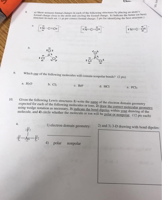 Solved 8 a Show nonzero formal charges in each of the | Chegg.com