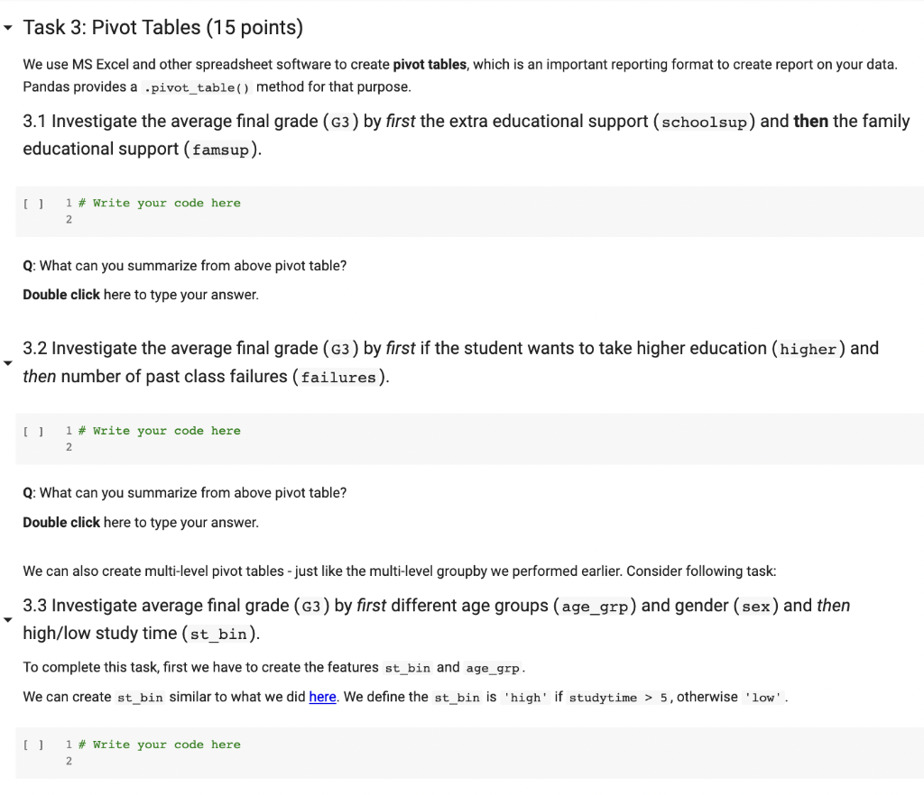 Solved Task 3: Pivot Tables (15 points) We use MS Excel and | Chegg.com