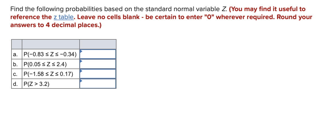 Solved Find The Following Probabilities Based On The | Chegg.com