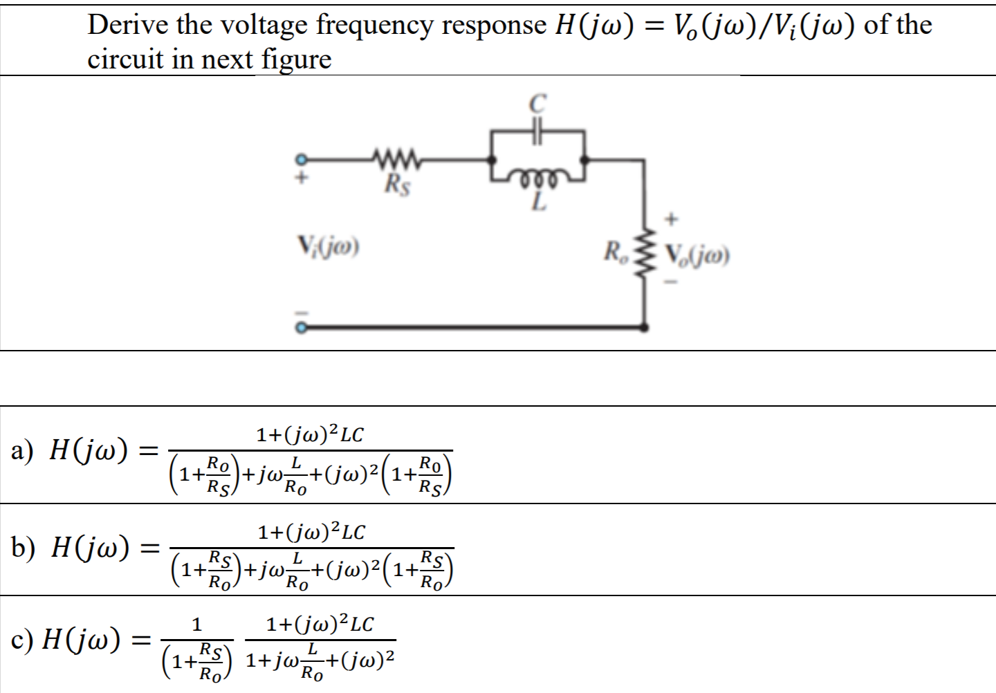 Solved Derive The Voltage Frequency Response H Jw V Chegg Com