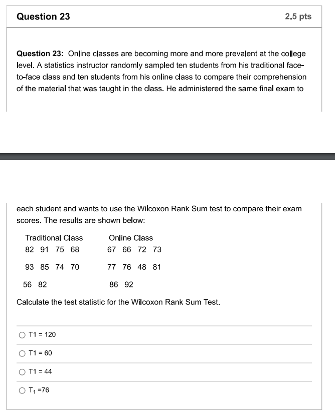 Solved Question 20: A study was conducted to test the | Chegg.com
