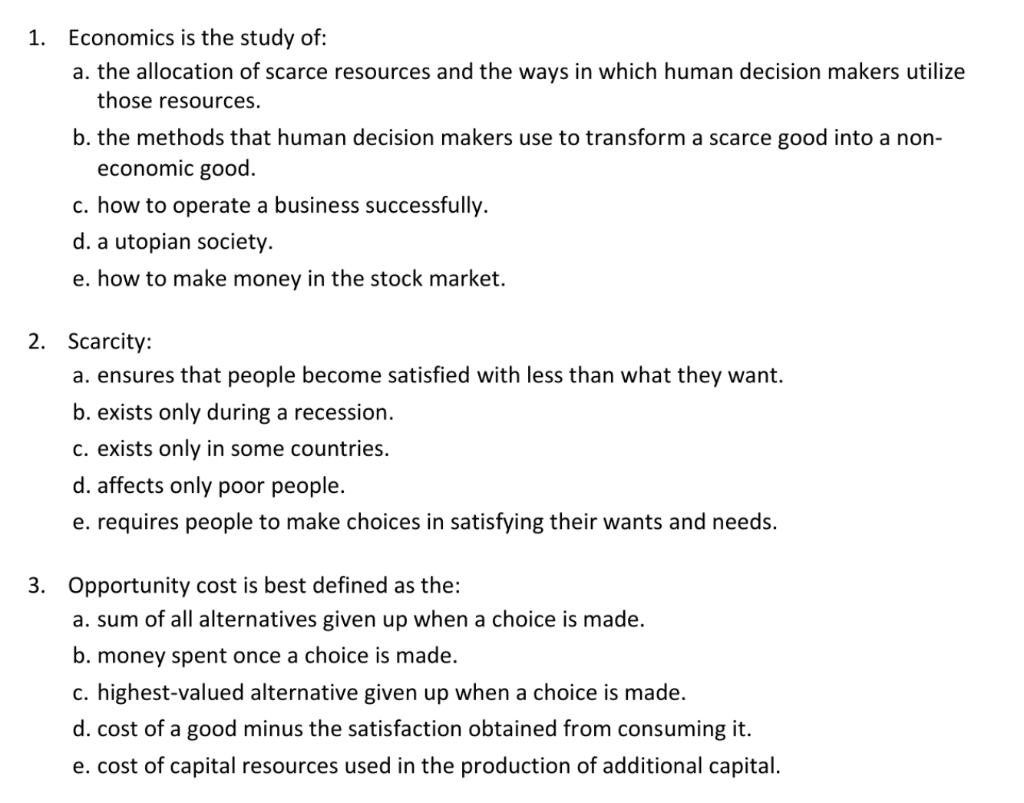 Solved 1. Economics Is The Study Of: A. The Allocation Of | Chegg.com