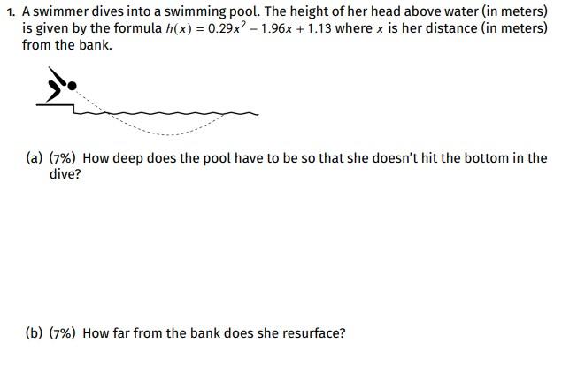 Solved 1. A swimmer dives into a swimming pool. The height | Chegg.com