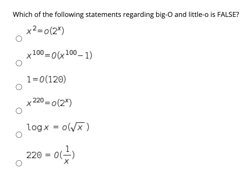 Solved Which of the following statements regarding big-O and | Chegg.com