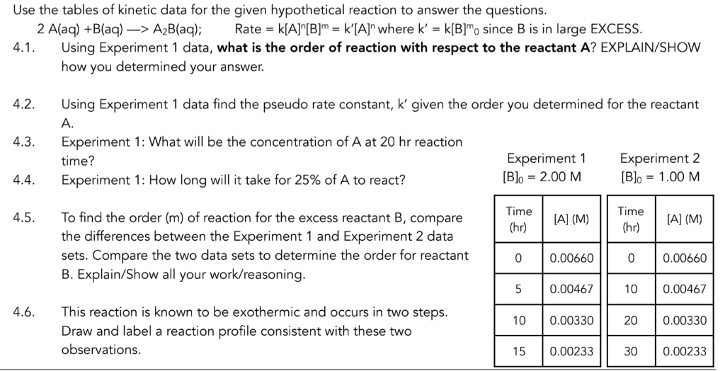 Solved Use The Tables Of Kinetic Data For The Given | Chegg.com