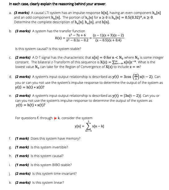 Solved In Each Case Clearly Explain The Reasoning Behind Chegg Com