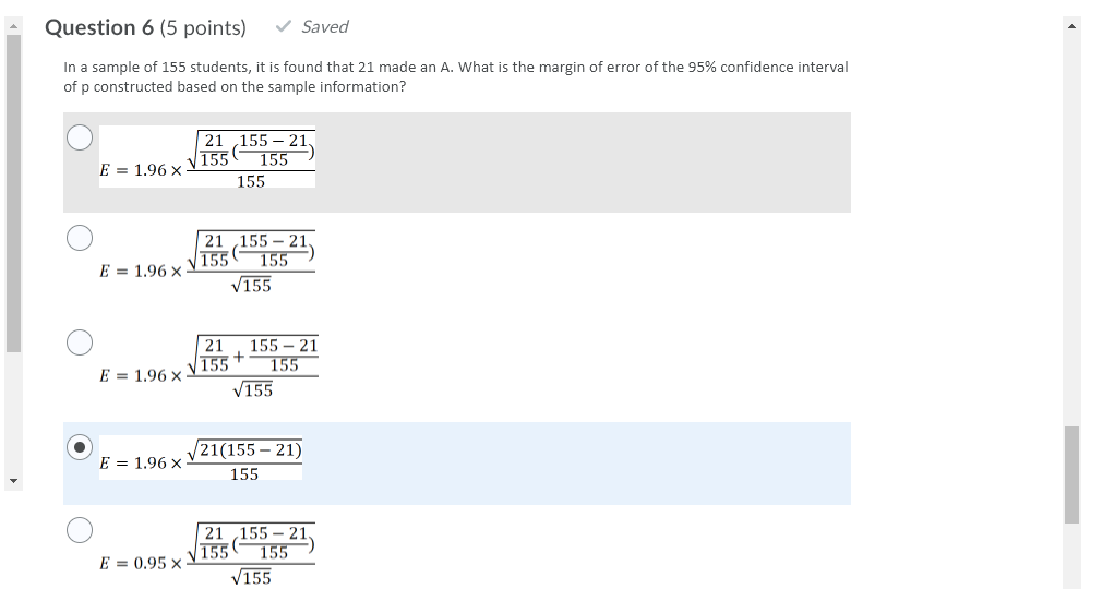 Solved Question 6 (5 points) Saved In a sample of 155 | Chegg.com