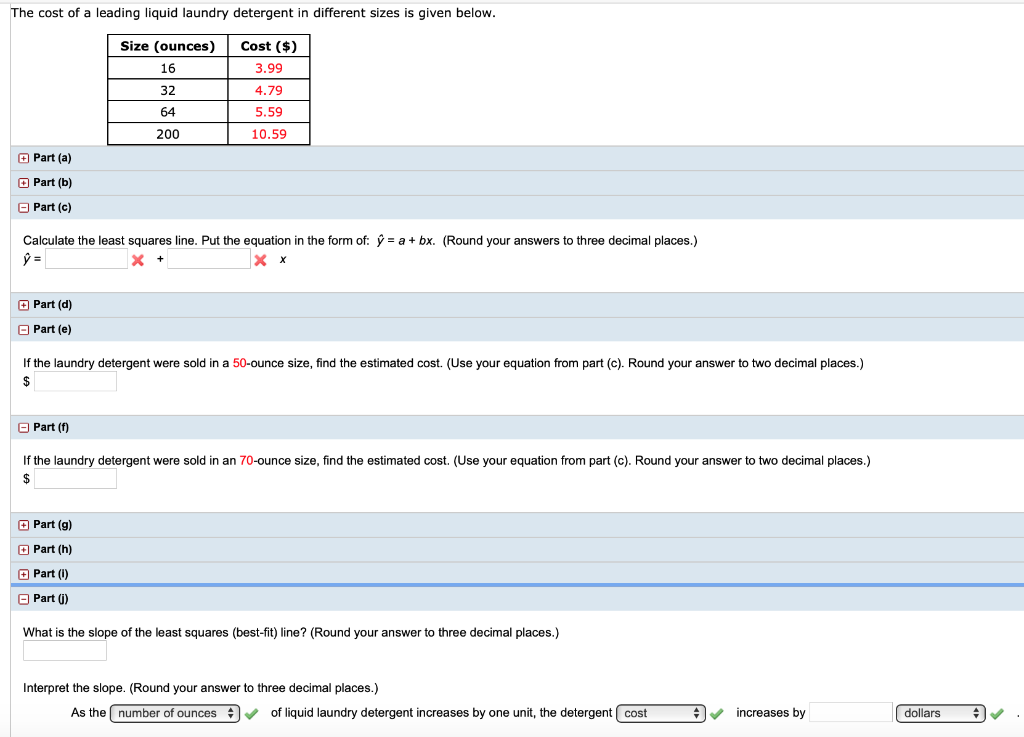 Solved The cost of a leading liquid laundry detergent in