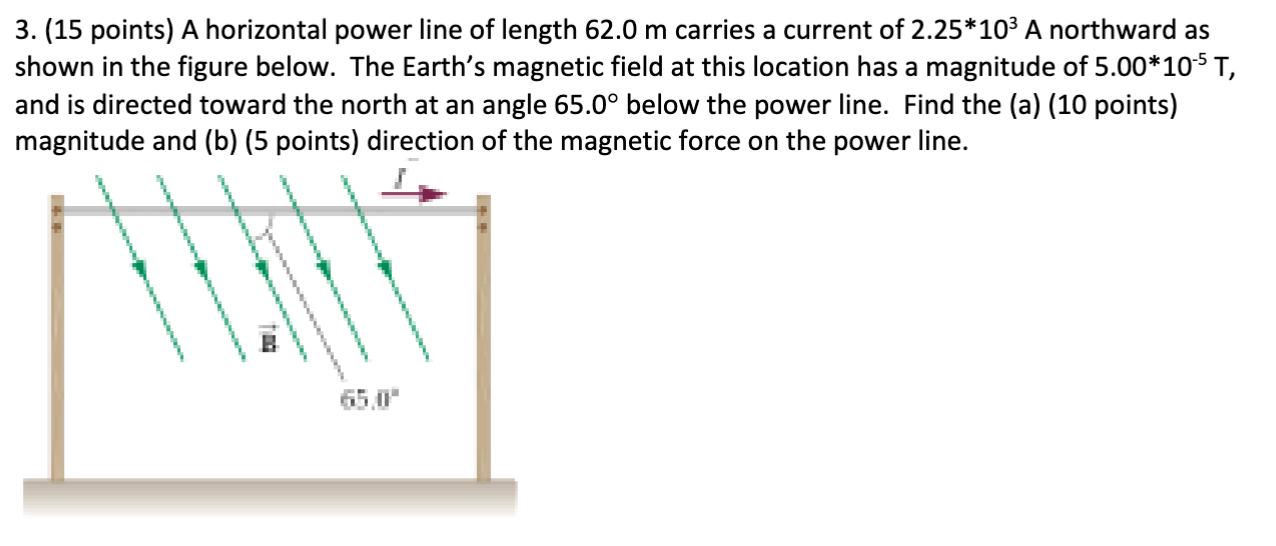 Solved 3. (15 points) A horizontal power line of length 62.0 | Chegg.com