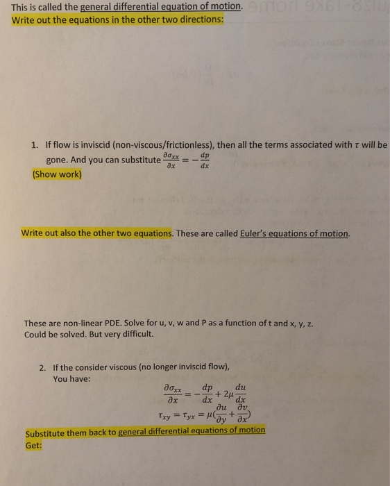 Solved Prove Navier Stokes Equation For A Fluid Element Dm