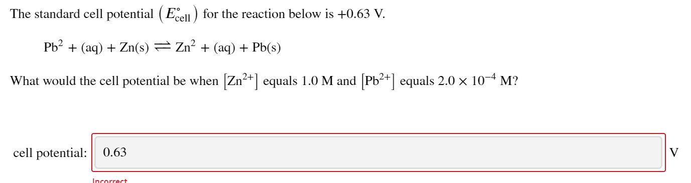 Solved The standard cell potential (Ecell) for the reaction | Chegg.com