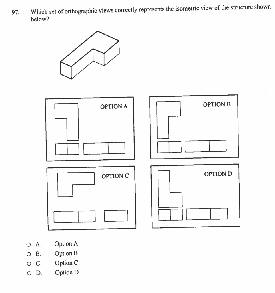Solved 97. Which set of orthographic views correctly | Chegg.com