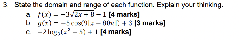 state the domain and range of each function explain your thinking