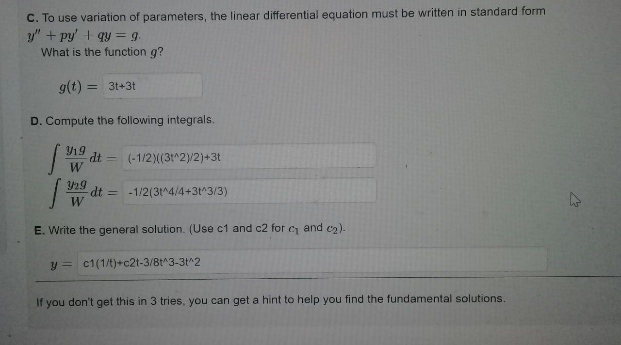 Solved In this problem you will use variation of parameters | Chegg.com