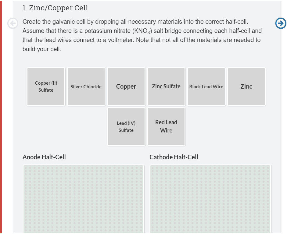 1. Zinc/Copper Cell Create the galvanic cell by | Chegg.com