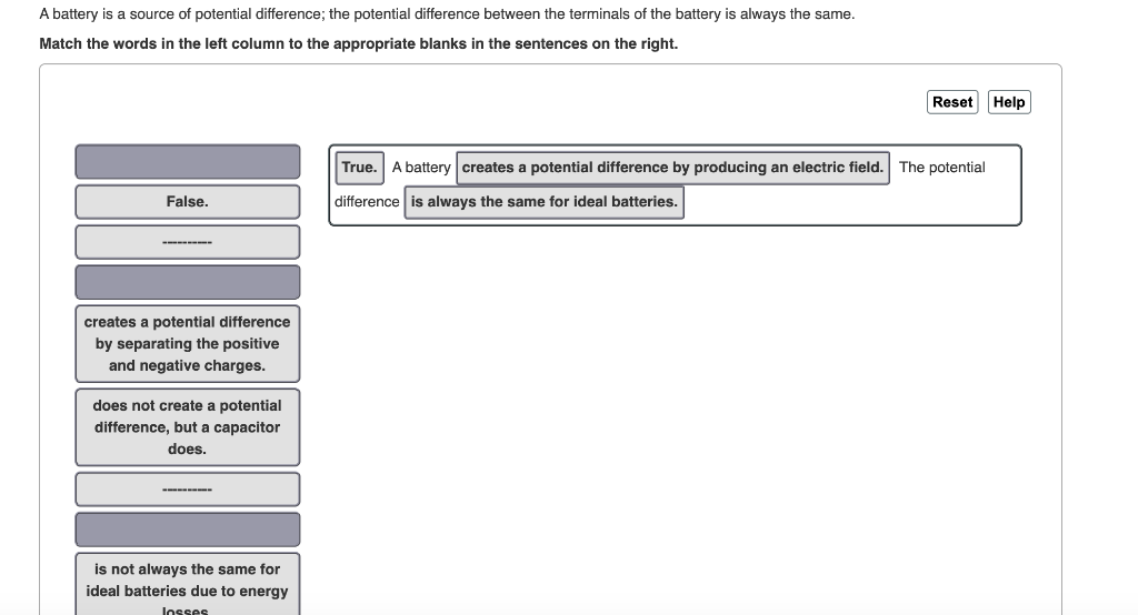 Solved A battery is a source of potential difference; the