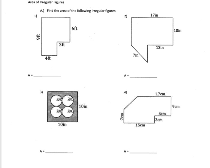 Solved Area Of Irregular Figures A 1 Find The Area Of The Chegg