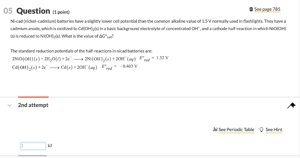 Solved 05 Question (1 point) @ See page 785 Ni-cad | Chegg.com