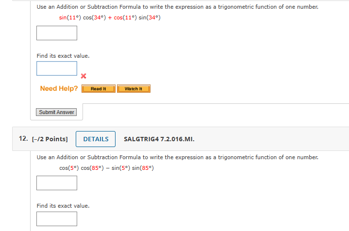 Solved Use an Addition or Subtraction Formula to write the | Chegg.com