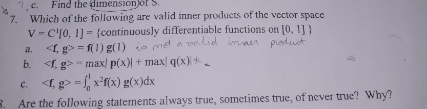 Solved Find The Dimension Of S C Which Of The Following Chegg Com