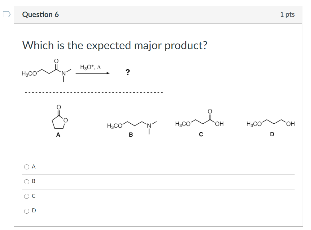 Solved Question 5 1 pts Which is the expected major product? | Chegg.com