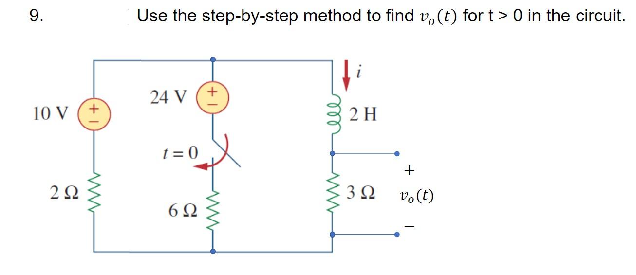 Solved 9. Use the step-by-step method to find vo(t) for t > | Chegg.com