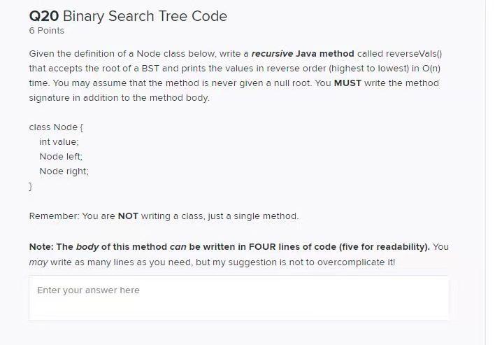 Solved Q20 Binary Search Tree Code 6 Points Given the | Chegg.com