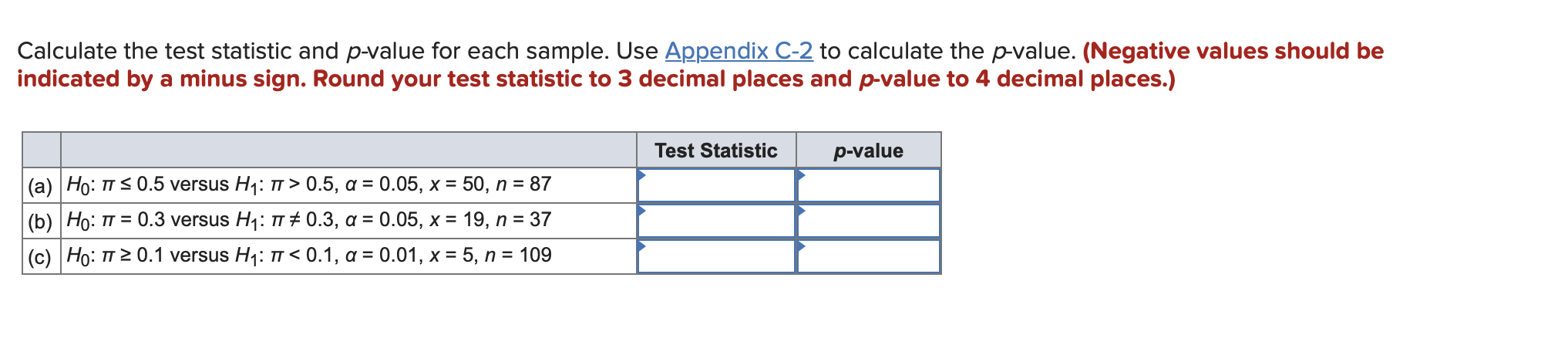 Solved Calculate the test statistic and p-value for each | Chegg.com