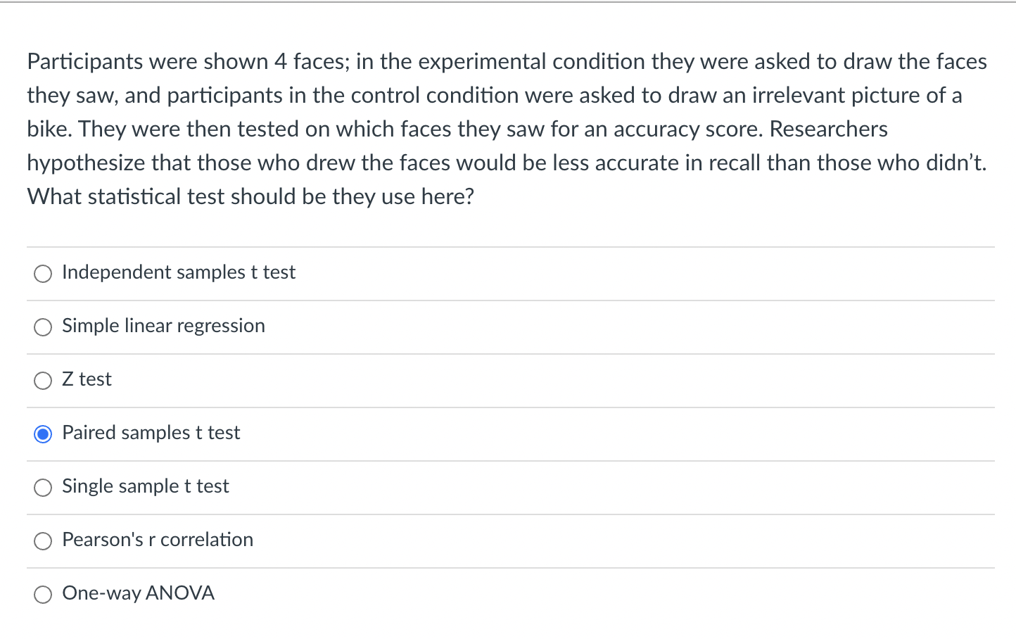 Solved Participants were shown 4 faces; in the experimental | Chegg.com