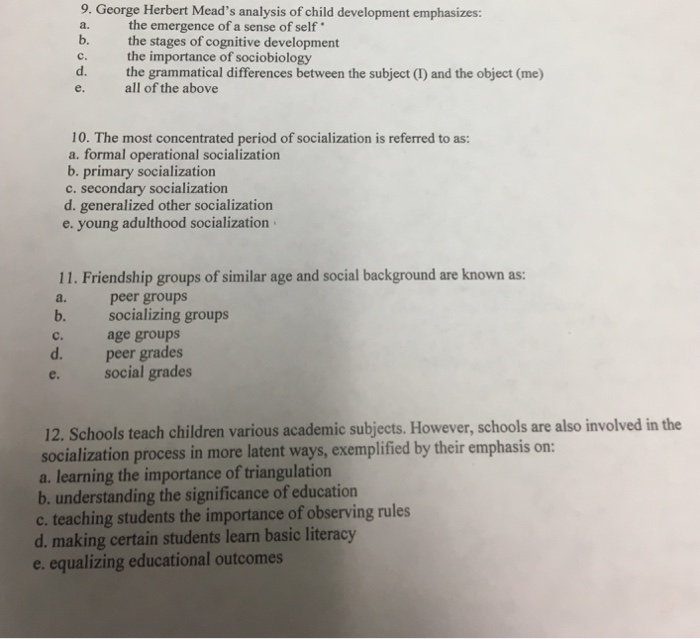 Solved 9. Herbert Mead's analysis of child