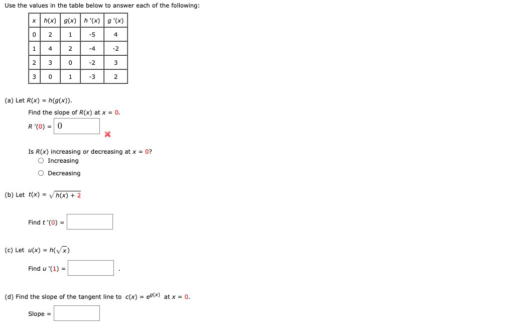 Solved Use The Values In The Table Below To Answer Each O Chegg Com