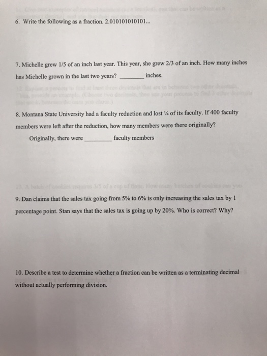 Solved 6. Write the following as a fraction. | Chegg.com