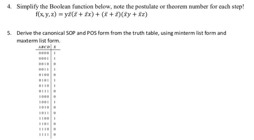 Solved 4. Simplify the Boolean function below, note the | Chegg.com