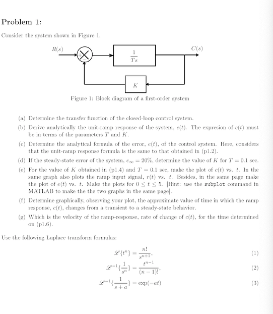 Solved Problem 1: Consider The System Shown In Figure 1. T's | Chegg.com