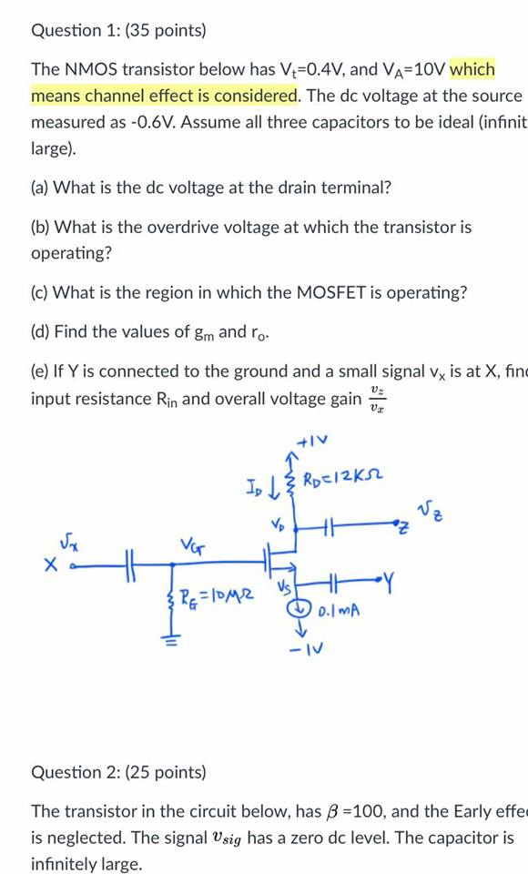 Solved Question 1 (35 points) The NMOS transistor below has