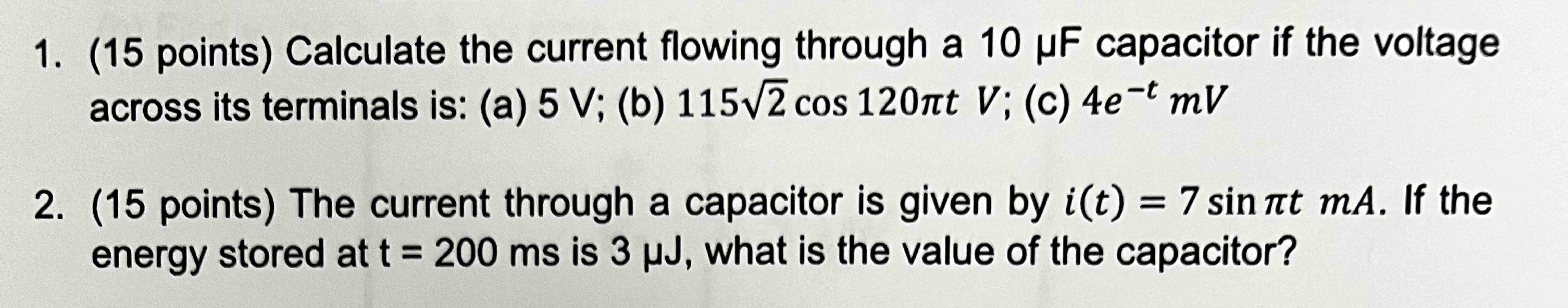 Solved (15 ﻿points) ﻿Calculate the current flowing through a | Chegg.com