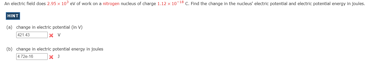 Solved An electric field does 2.95 x 103 ev of work on a | Chegg.com