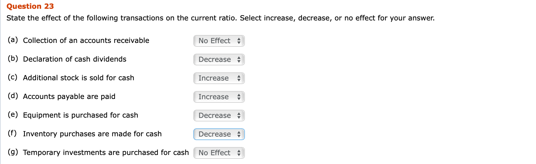 Solved Question 23 State the effect of the following | Chegg.com