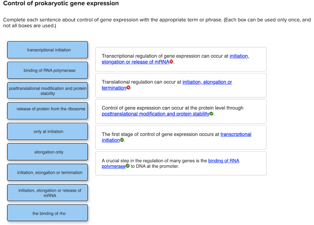 Solved Control of prokaryotic gene expression Complete each | Chegg.com