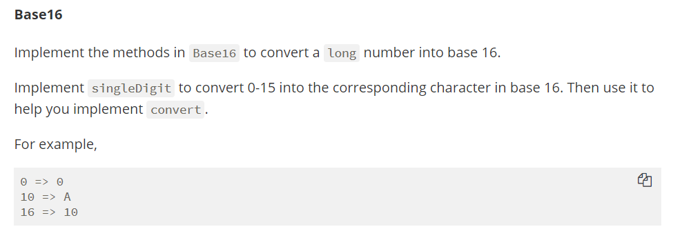 Solved java code: public class Base16 { // This method | Chegg.com