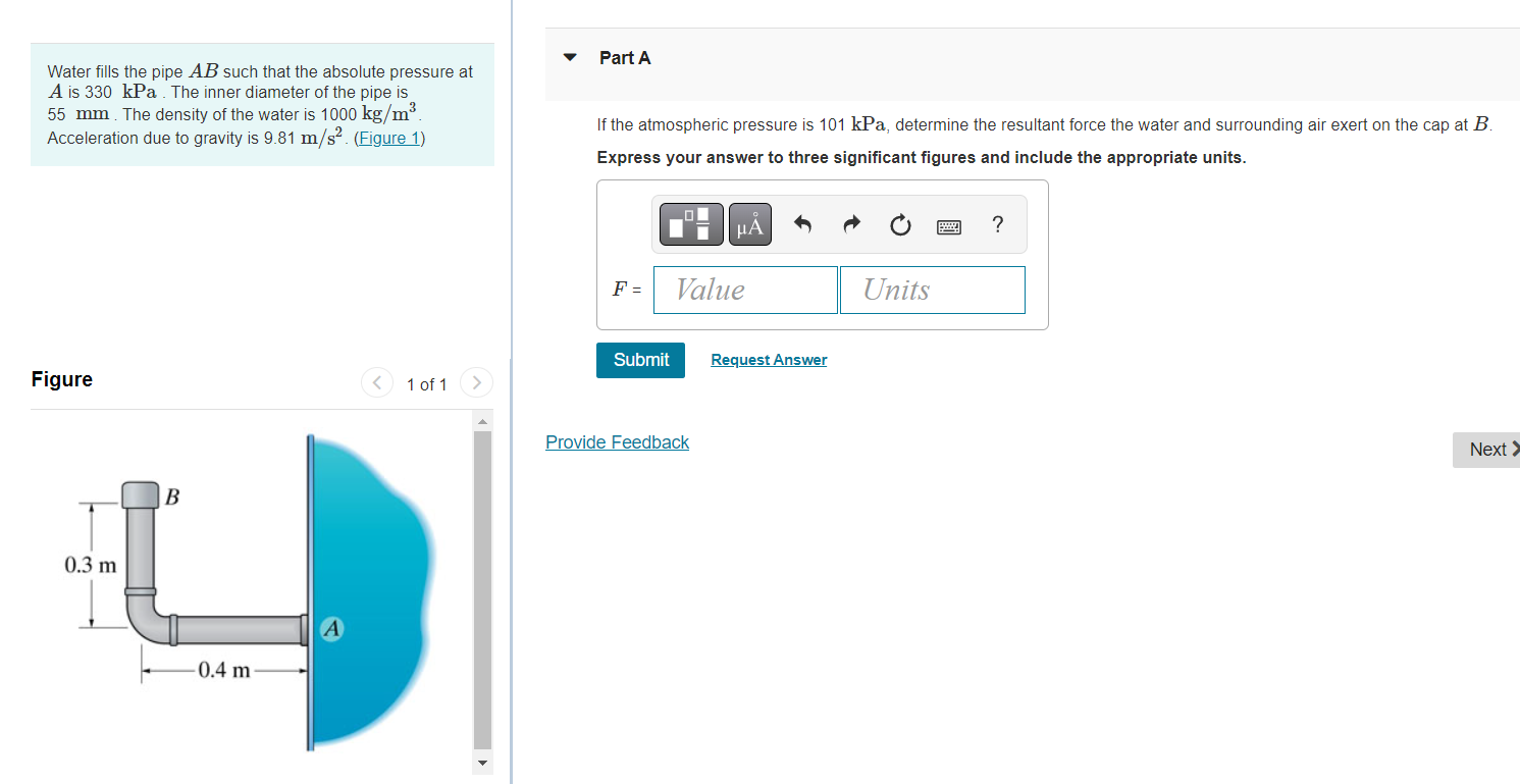 Solved Water Fills The Pipe AB Such That The Absolute | Chegg.com