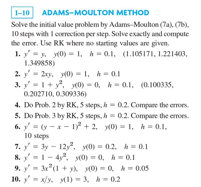 Solved Answer question no 9 by using Adams-Moulton Method. | Chegg.com
