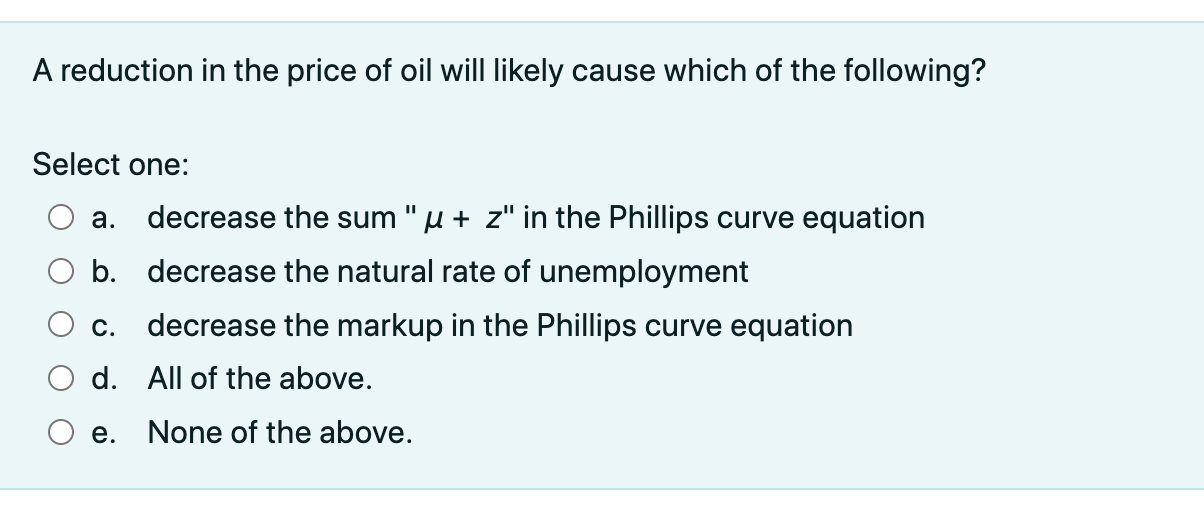 Solved A reduction in the price of oil will likely cause | Chegg.com