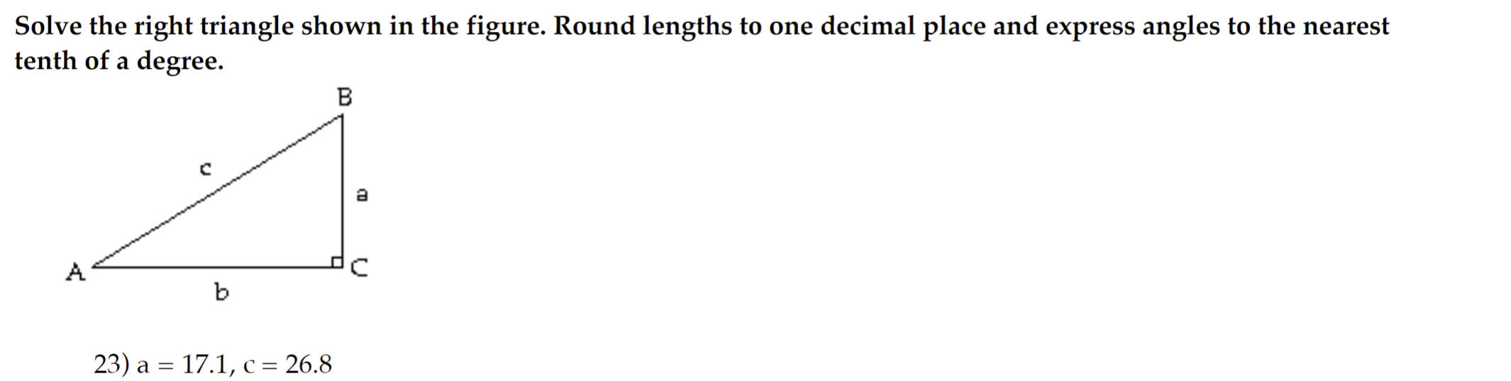 Solved Solve The Right Triangle Shown In The Figure Round 2871