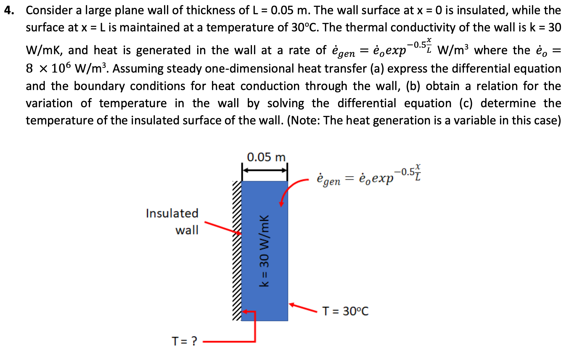 Solved Consider a large plane wall of thickness of L=0.05m.