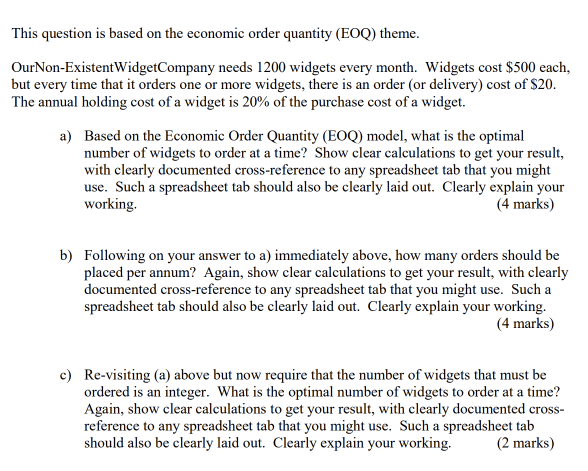 Solved This question is based on the economic order quantity | Chegg.com
