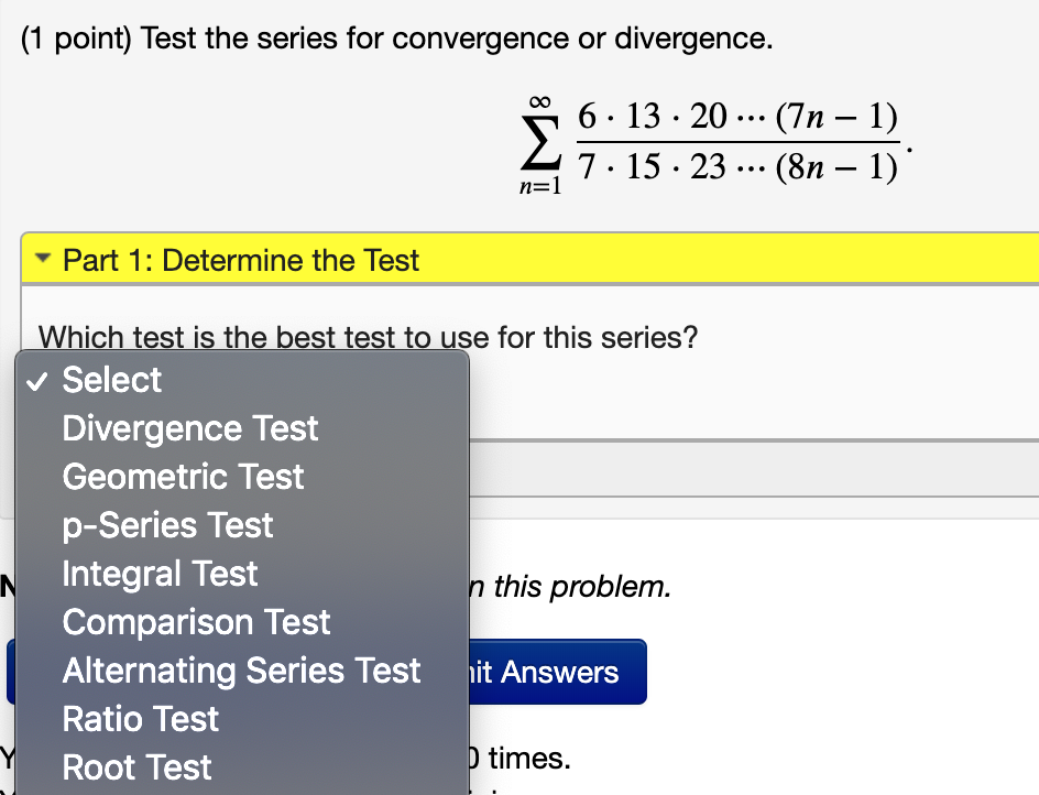 Solved 1 Point Test The Series For Convergence Or Chegg Com